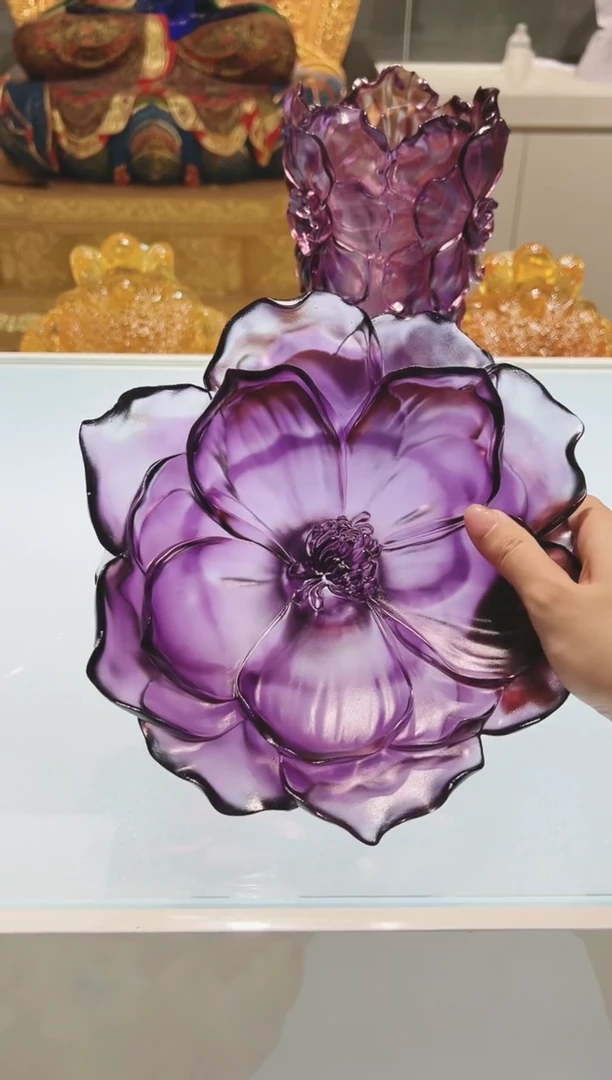 手工艺品琉璃古法琉璃山茶花果盘