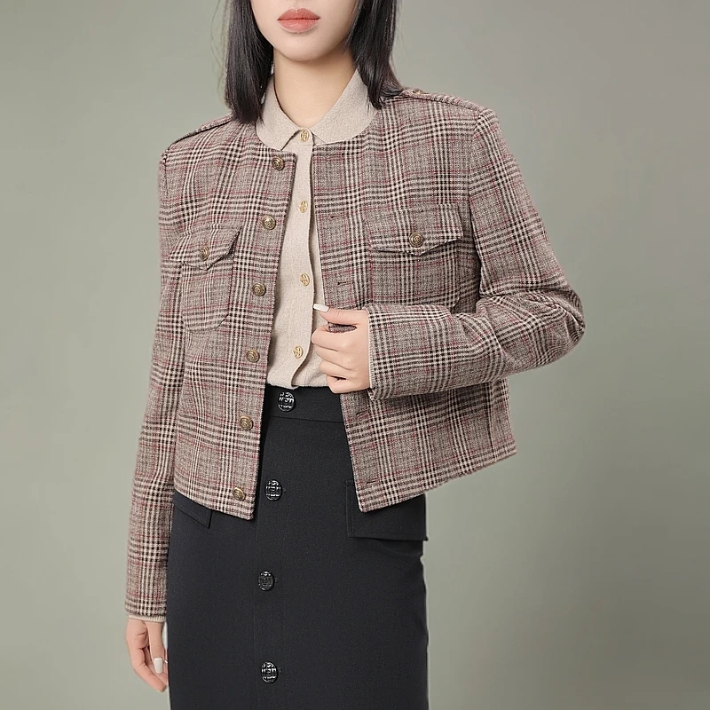 GIRDEAR/哥弟秋冬雅丹风复古圆领短款厚款绵羊毛小香外套1400688