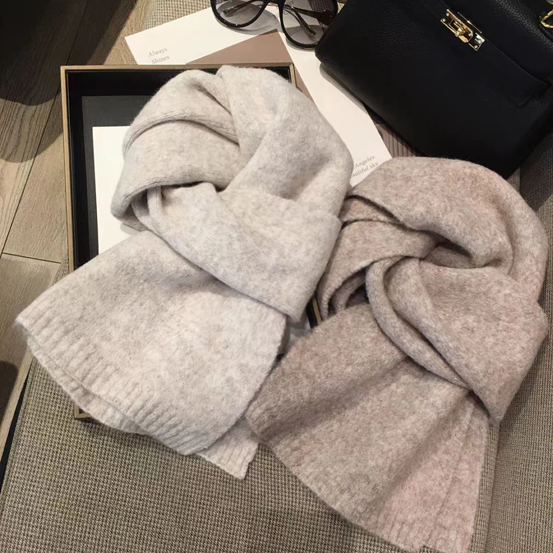 软糯不扎羊毛混纺纯色百搭围巾女韩版针织围脖12126(D8后)