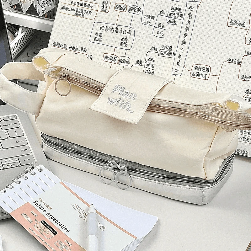 ins小众棱镜学生多层大容量收纳袋日系简约折叠笔袋高颜值文具qt