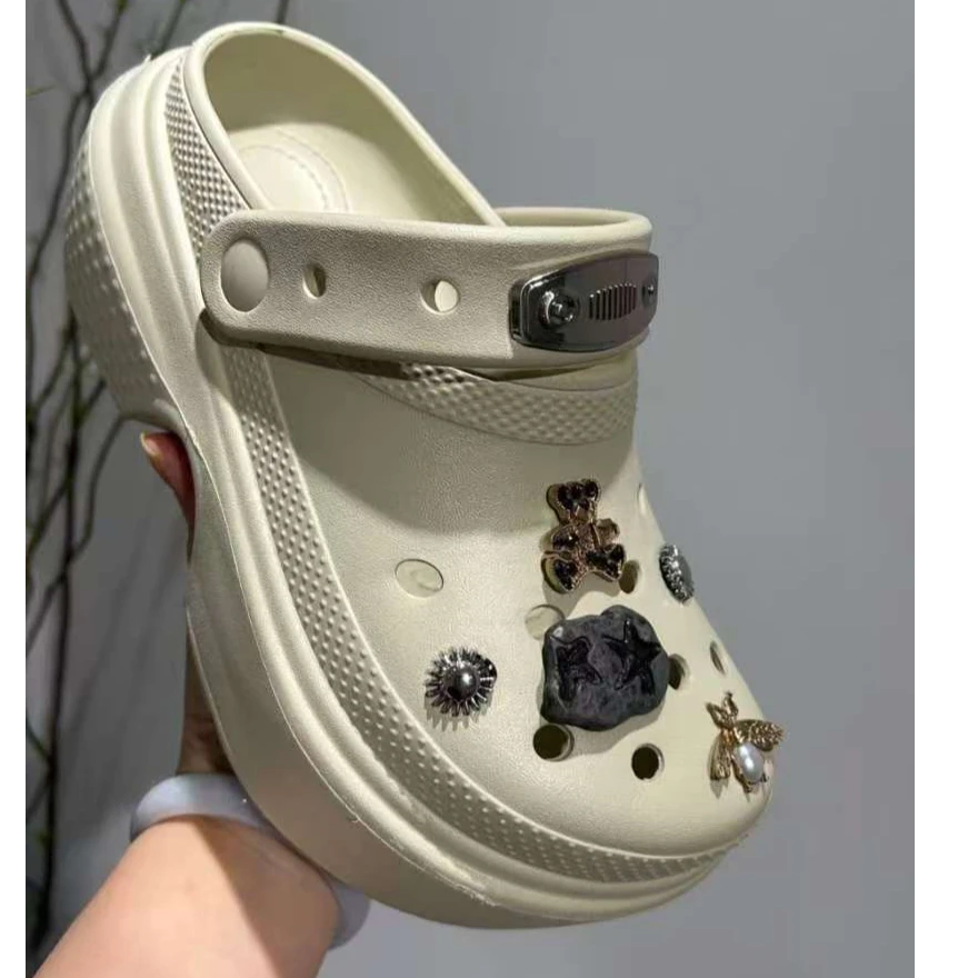 2025豆豆精选DBL9-1半拖洞洞鞋带钻中跟女鞋女夏季女士厚底外穿