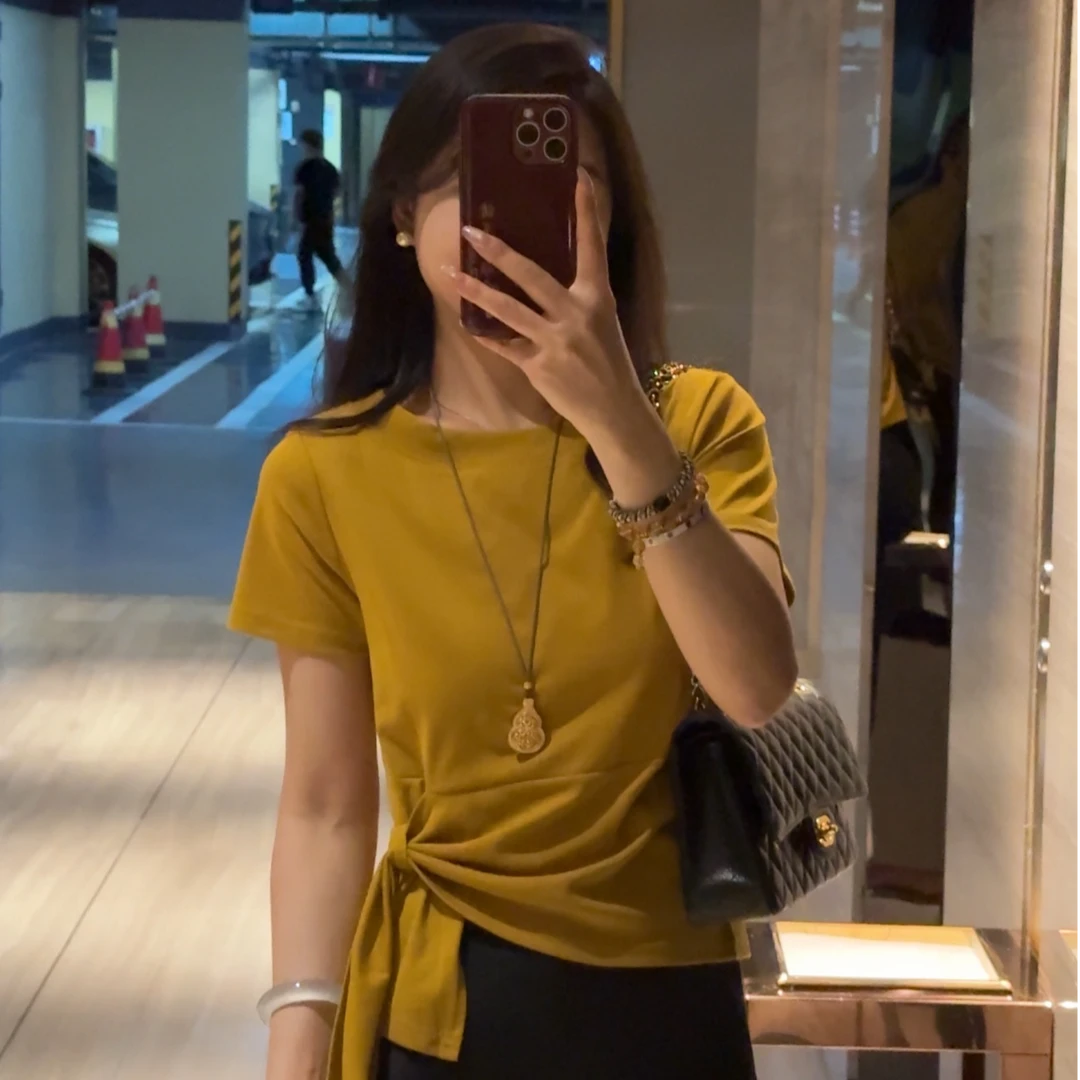 阿黎精选-------夏季设计感下摆飘带显瘦百搭T恤