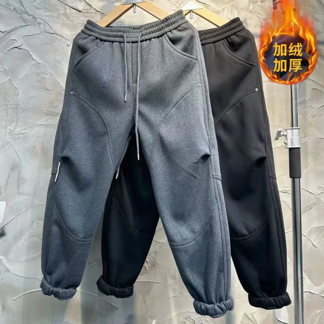 冬季新款男士加绒加厚休闲卫裤时尚潮流百搭宽松保暖束脚休闲裤
