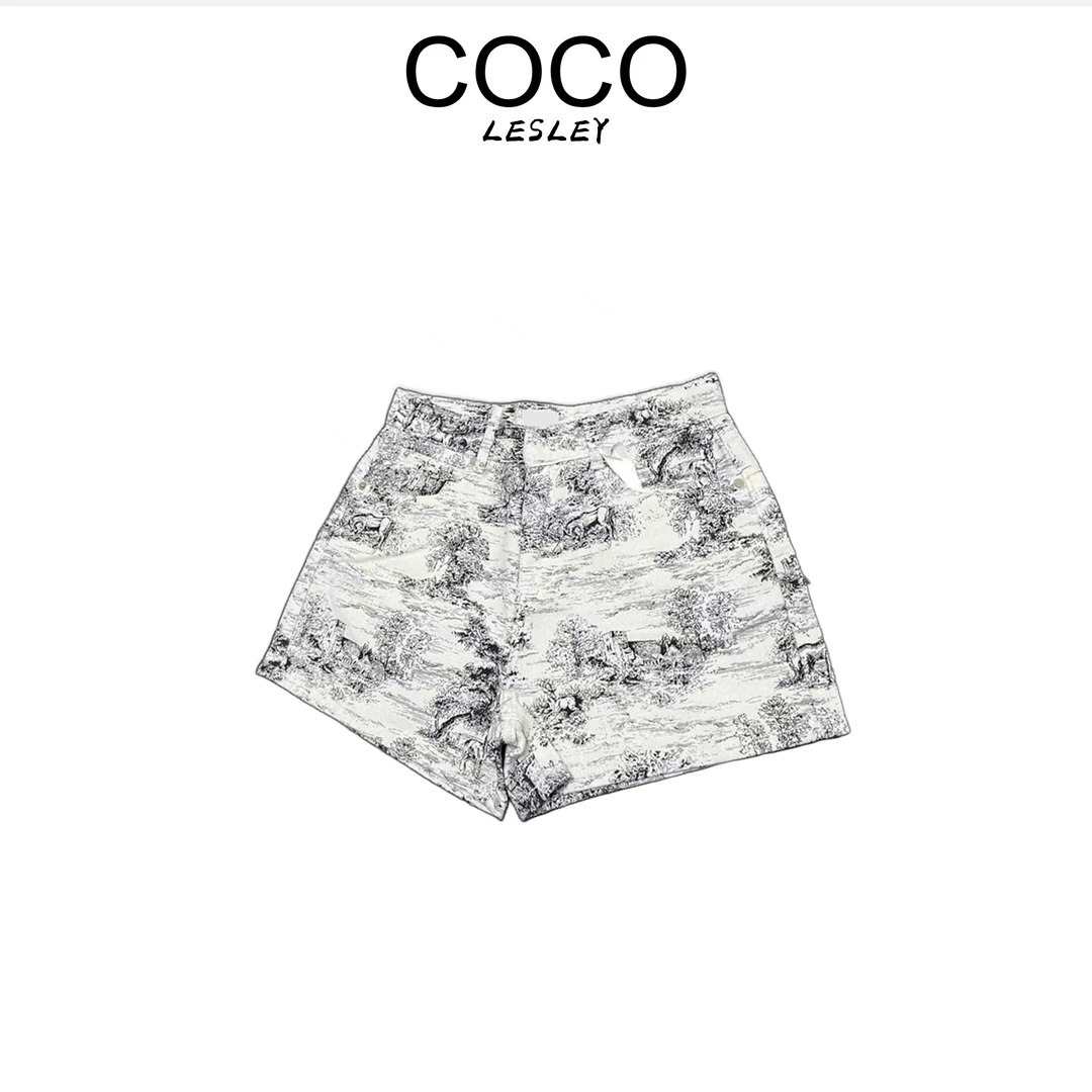 【COCO LESLEY】高腰裙裤性感风INS风印花短裤套装秋冬纯欲辣妹风