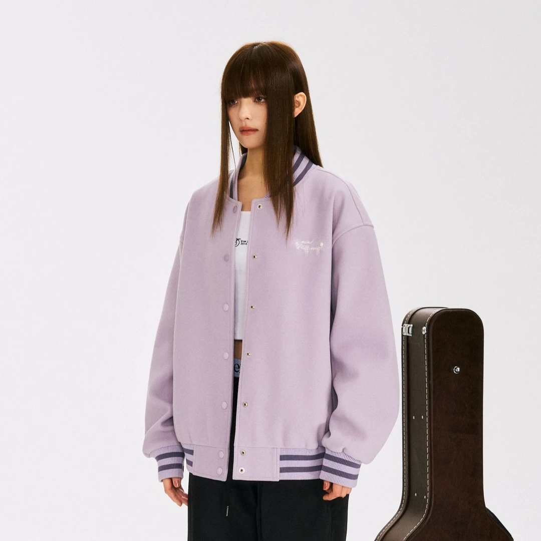 F426国潮彩色钉珠绣花棒球服外套春季情侣潮流宽松百搭外套 达