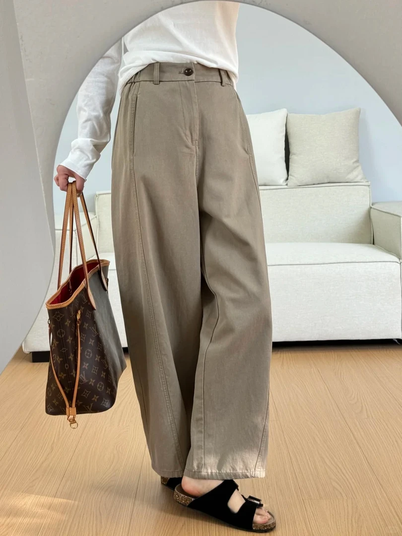 日系休闲直筒裤女大码秋冬2025新款胖妹妹mm宽松显瘦工装阔腿裤子