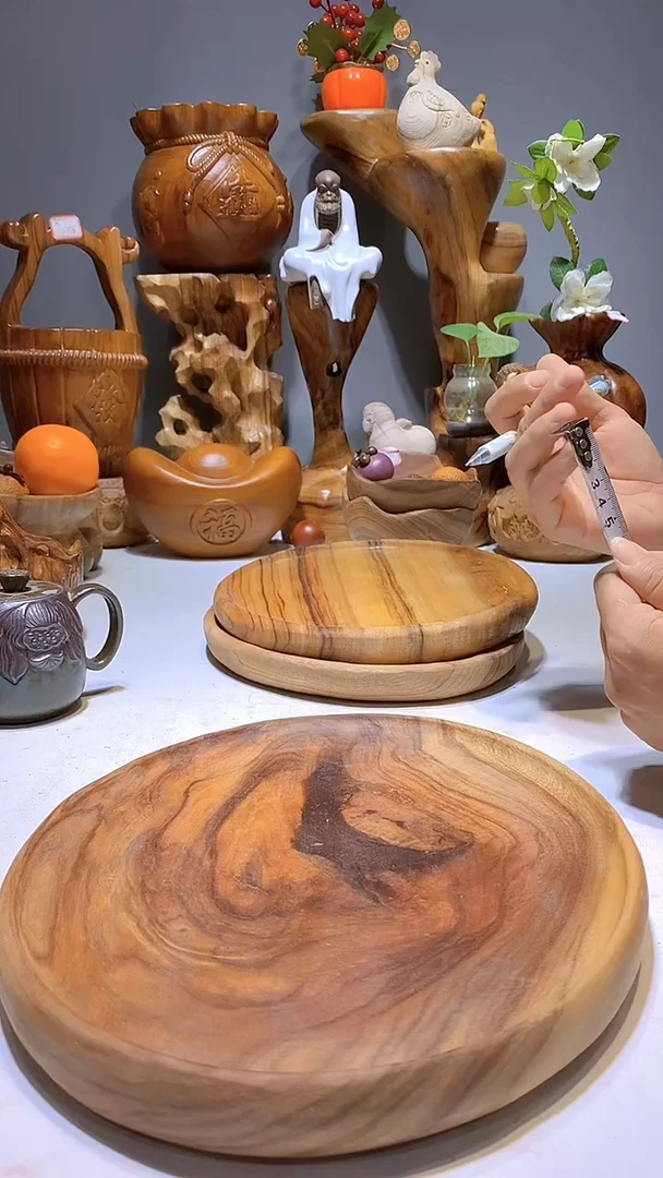 香樟木A5微瑕椭圆盘/尺寸28*23*3