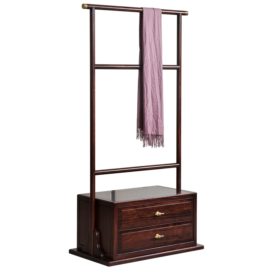 锦福轩  新中式黑檀木落地衣帽架实木轻奢家用置物挂衣架禅意