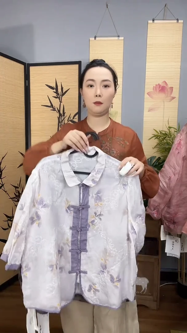 复古国风苎麻刺绣印花衬衫