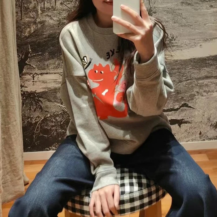 宝丫轻奢  T女式时髦百搭宽松落肩印花圆领卫衣K976