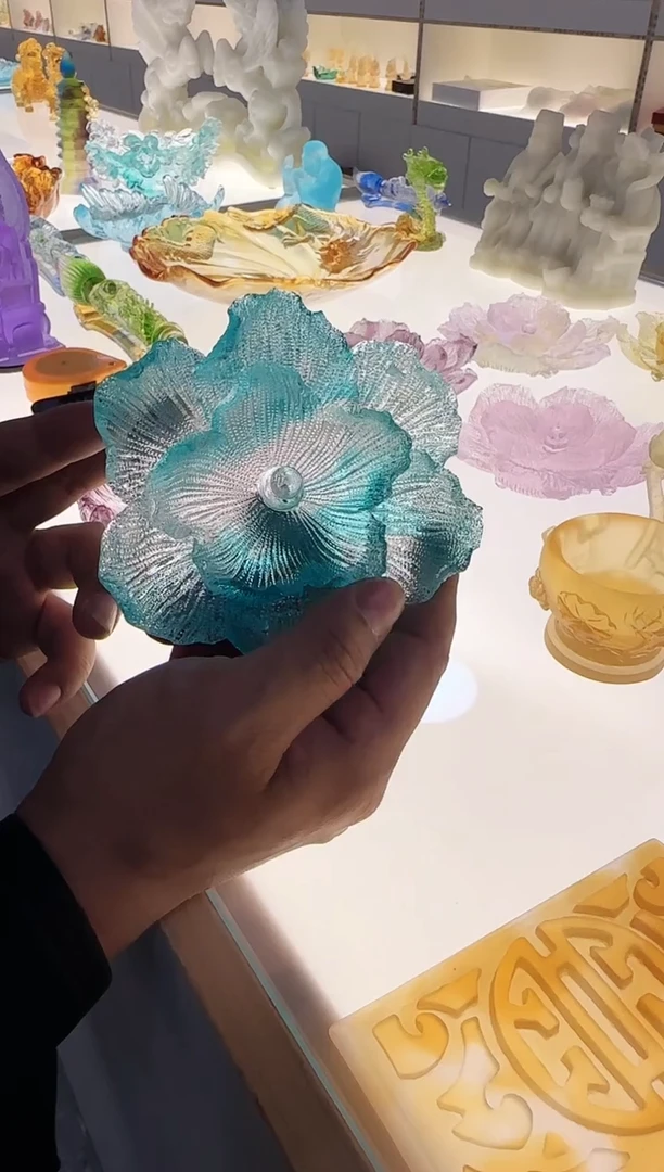 手工艺品琉璃牡丹花香插天青色