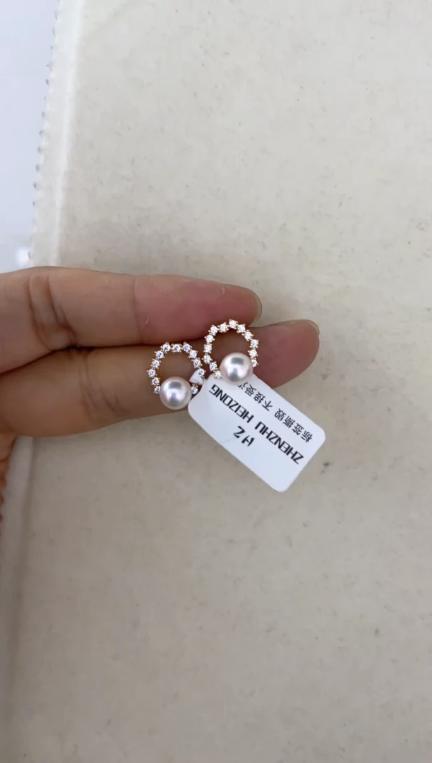 银S925镶嵌海水珍珠耳饰耳钉6-7