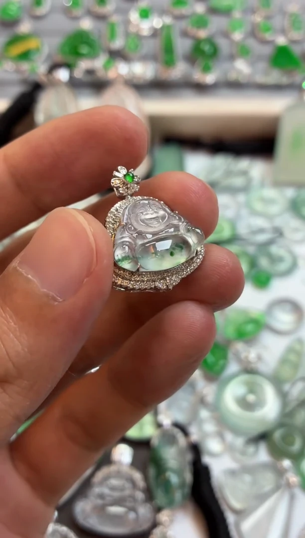 吊坠(不含链)18K金镶嵌翡翠佛公