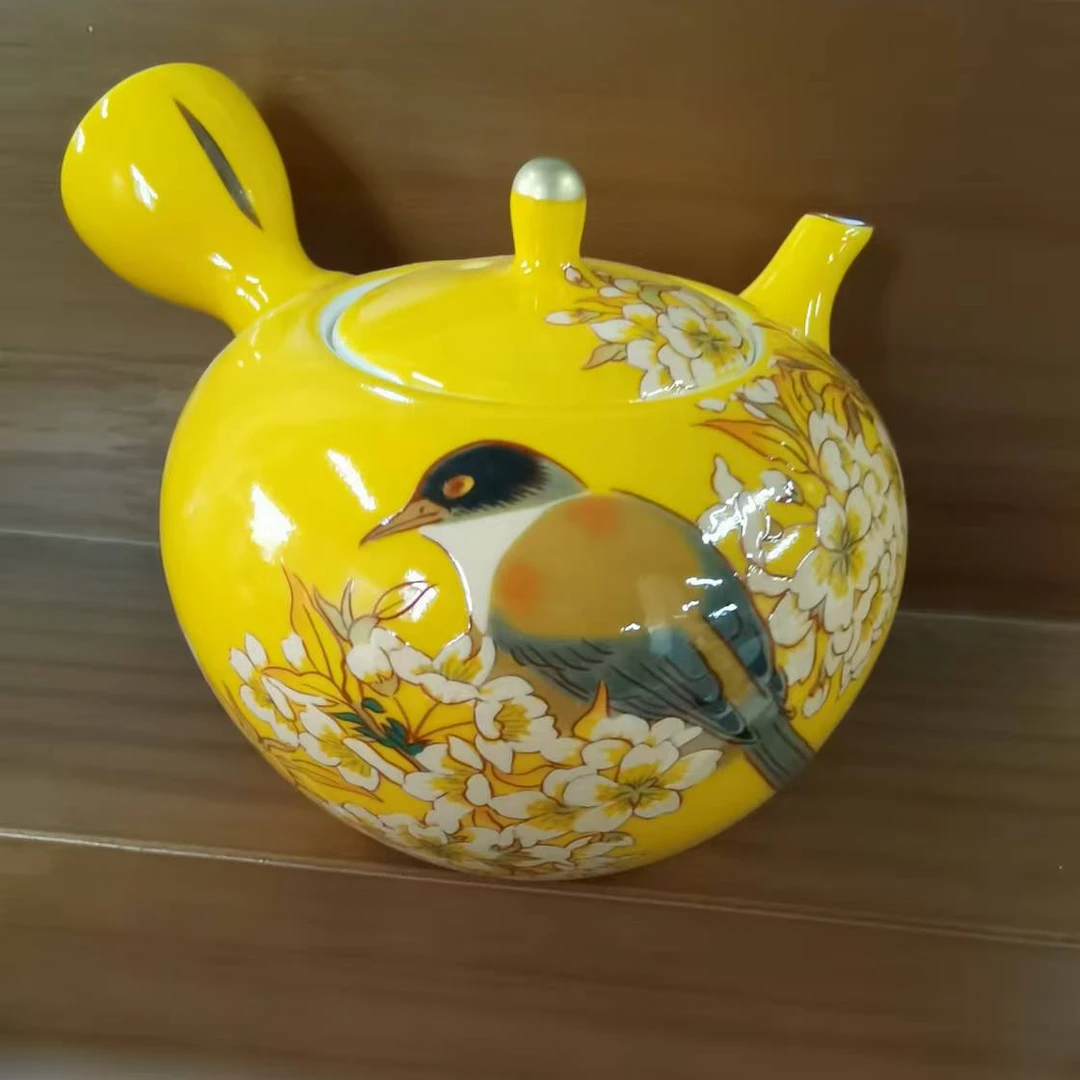 九谷晓棠樱花山鹰鸟侧把壶