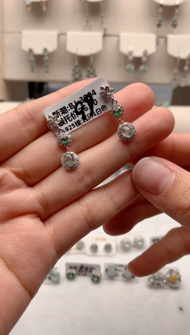 【闪购商品】翡翠耳饰银S925镶嵌3号