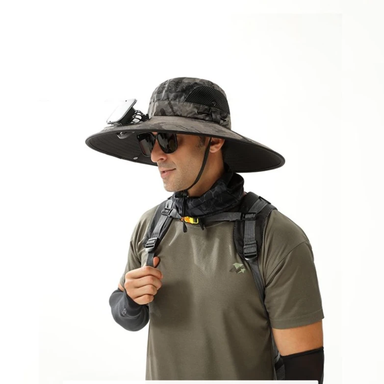 单风扇太阳能带充电两用遮阳帽渔夫遮阳帽D