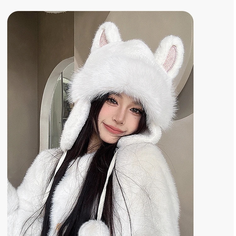 【数量有限】兔子加绒帽子女 2024年新款冬季保暖可爱护耳包头帽