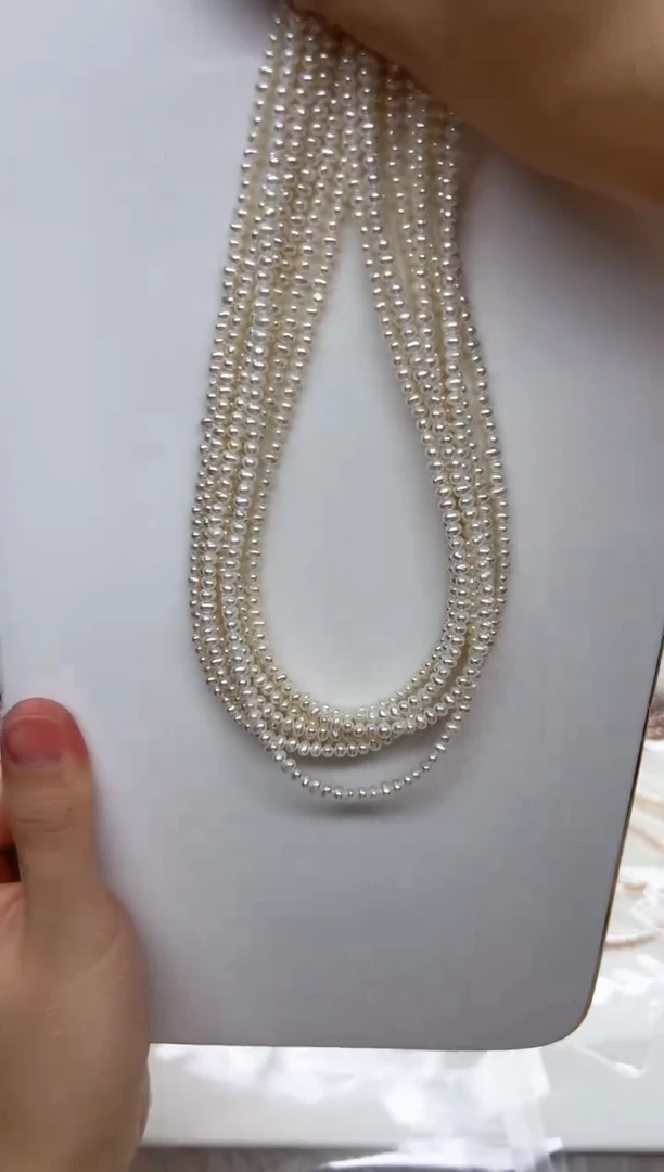 淡水珍珠未镶嵌项链极光白碎银珠3mm