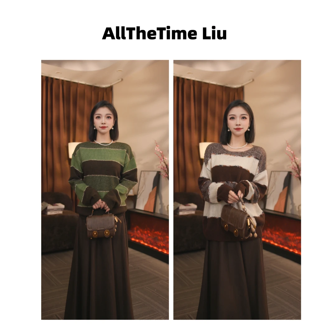 AllTheTime/【午后】秋冬圆领条纹宽松轻奢针织衫MS25I2601