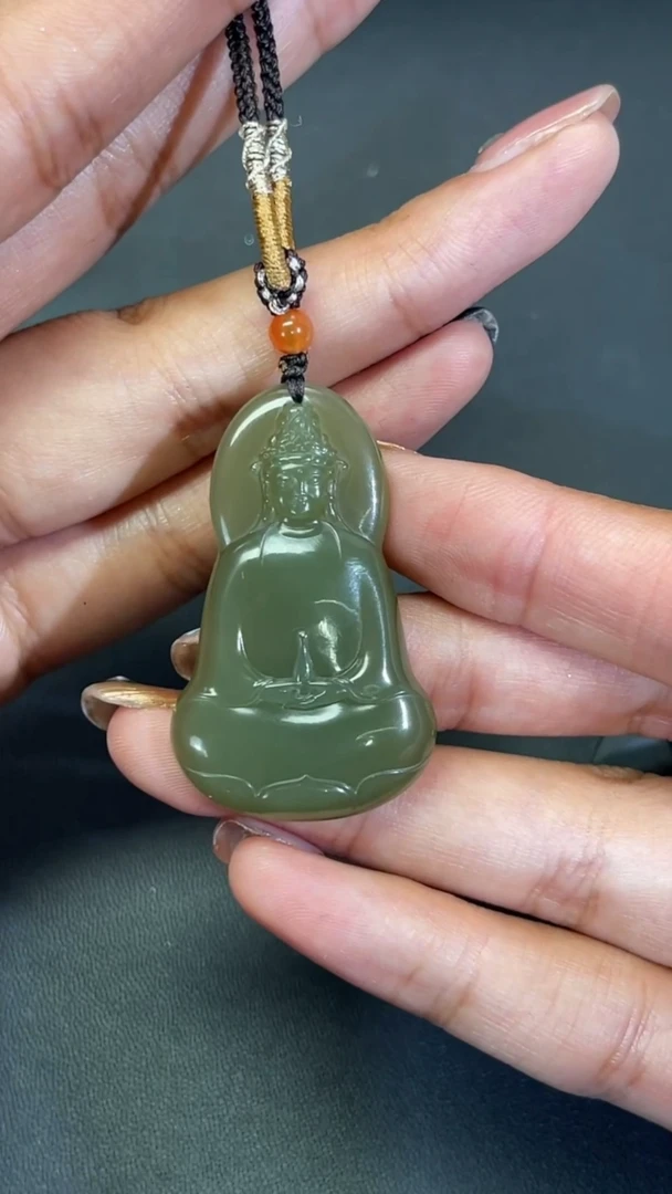 吊坠(赠链)未镶嵌和田玉710052和田玉青海料湖水绿观音吊坠多人