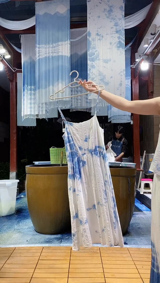 云浅蓝深 扎染服装 纯棉吊带裙 95斤以内穿 胸围76 均码