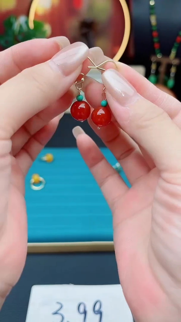 玛瑙/玉髓耳饰银S925镶嵌424