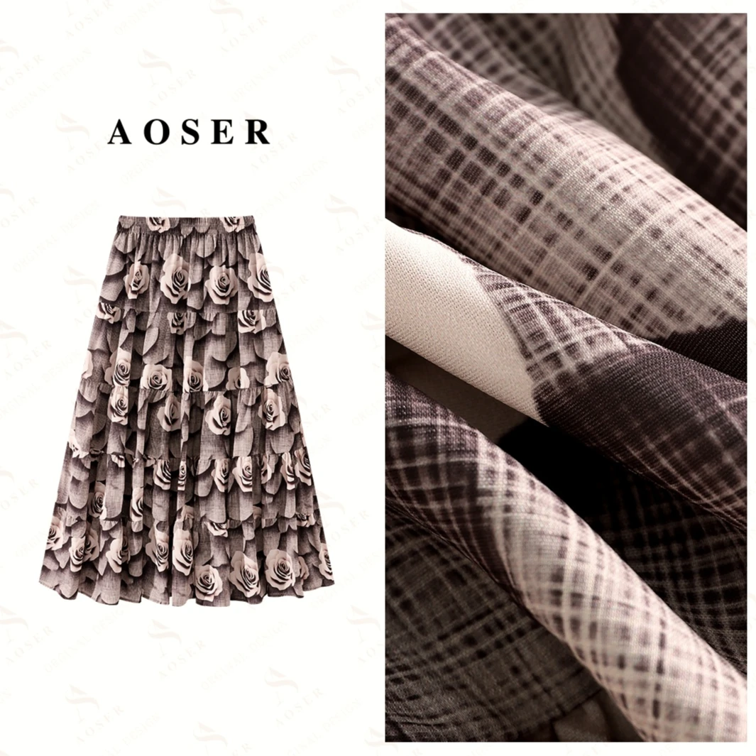 AOSER时尚复古花朵慵懒百搭印花优雅修身半身裙女装7793