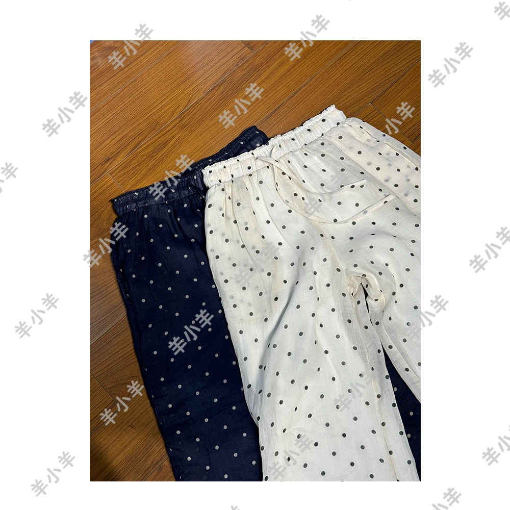 【羊小羊】243  夏季波点抽绳松紧腰苎麻休闲裤薄款宽松百搭长裤