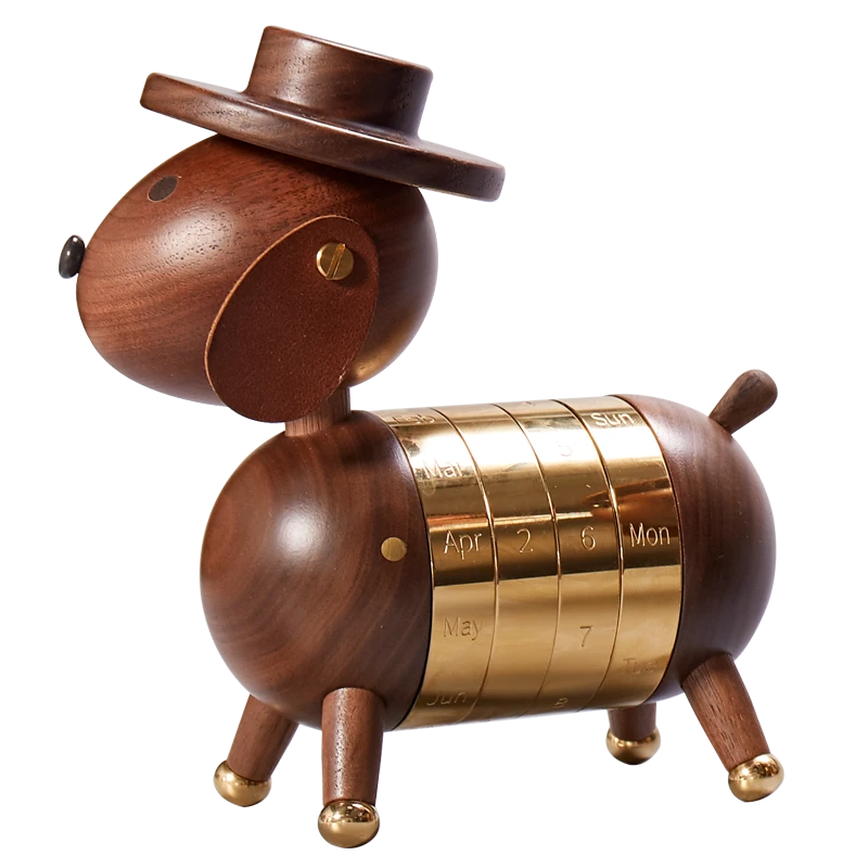 木办半小狗日历带水波摆件