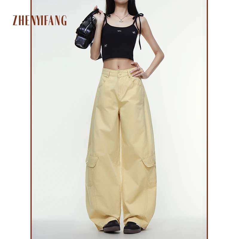 设计感美式复古辣妹弯刀裤2025新款百搭显瘦多口袋阔腿工装休闲裤