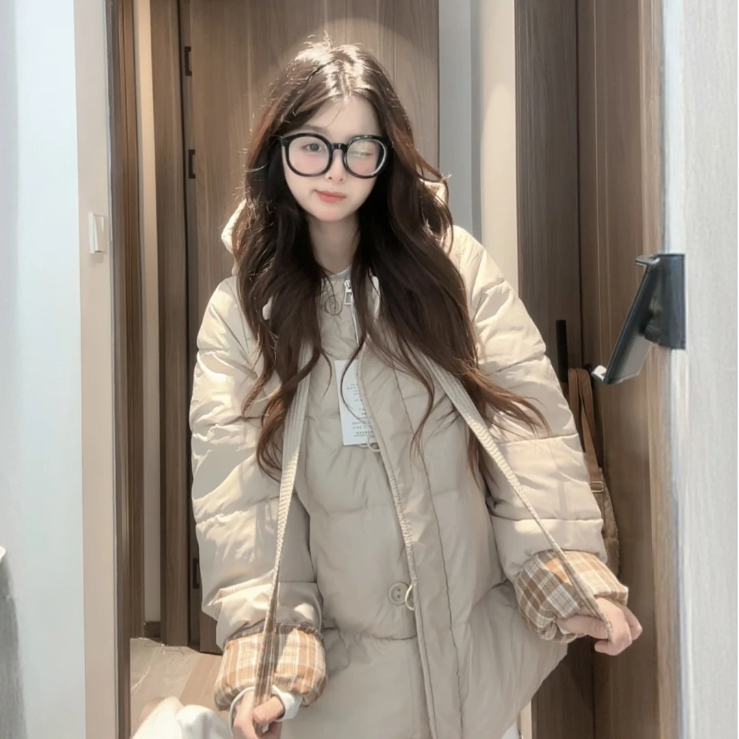 518 飘带格纹中长款服设计感洋气超好看加厚保暖面包服