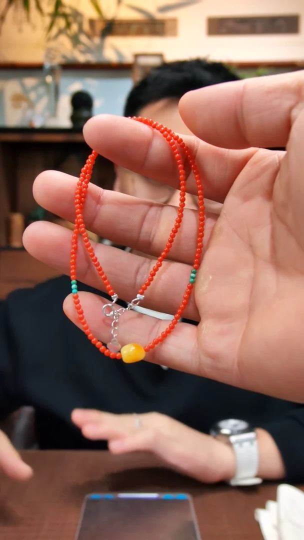 银S925镶嵌颈链南红玛瑙S925银南红小米珠颈链DN