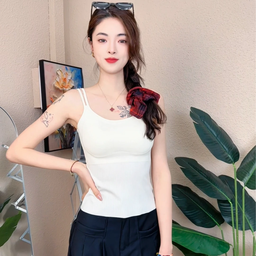 夏季冰丝吊带背心女士百搭美背防走光女内搭修身胸垫打底内衣上衣