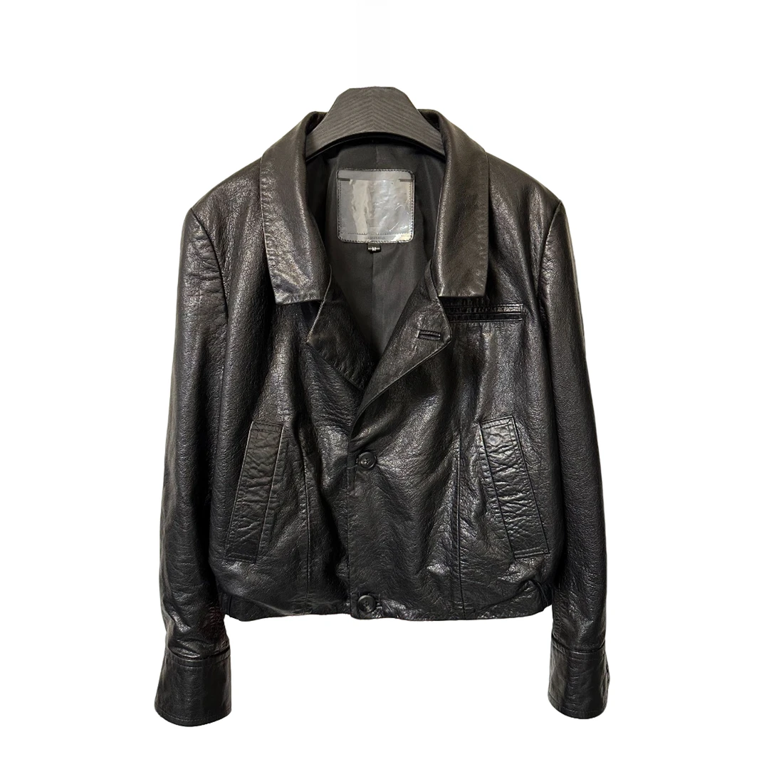 【JY】新款女士真皮牛皮油腊皮夹克短外套宽松百搭小翻领