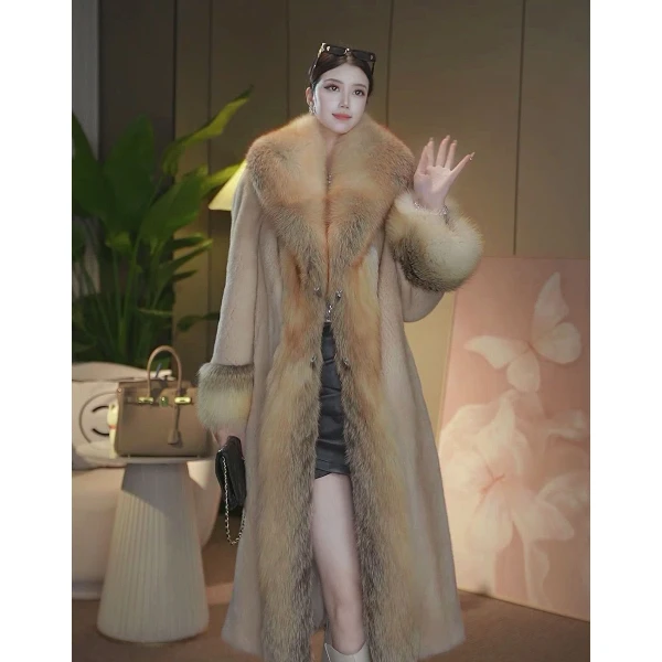 【奢香夫人】 典藏级进口整貂米黄本色金岛狐高奢版水貂外套100
