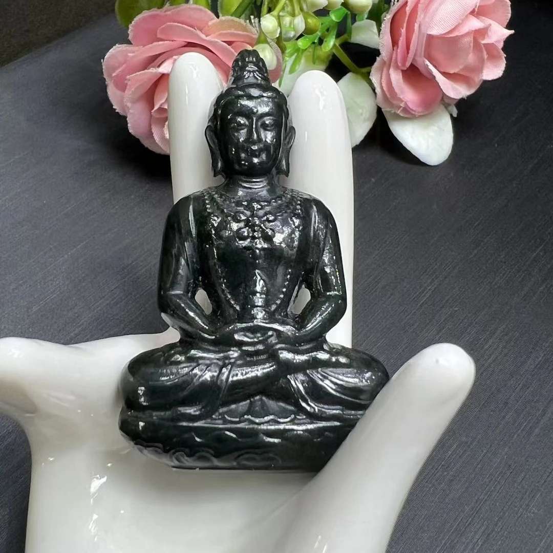 q-H4680高50左右-一系玄天青玉和田玉如来吊坠-配绳