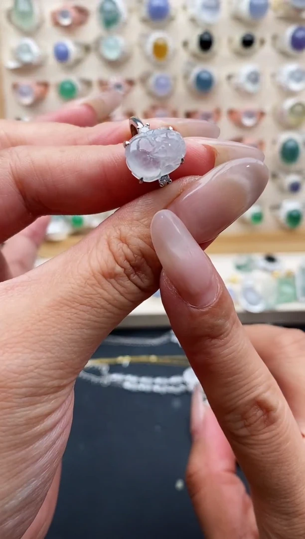 银S925镶嵌戒指翡翠天然缅甸翡翠A货111-8-3