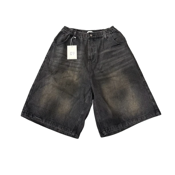 韩版新款做旧牛仔中裤洋气潮流休闲短裤