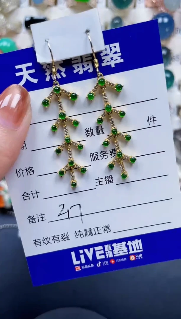 银S925镶嵌翡翠耳饰217