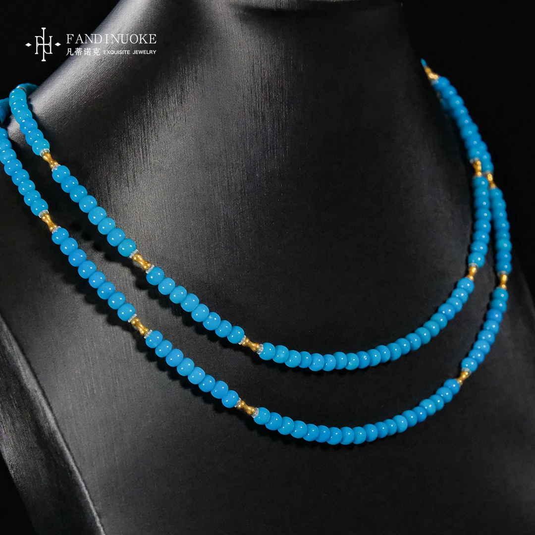 【加加专属】4 MJ27035-暴力蓝18k金绿松石项链—多样性发一件-4mm