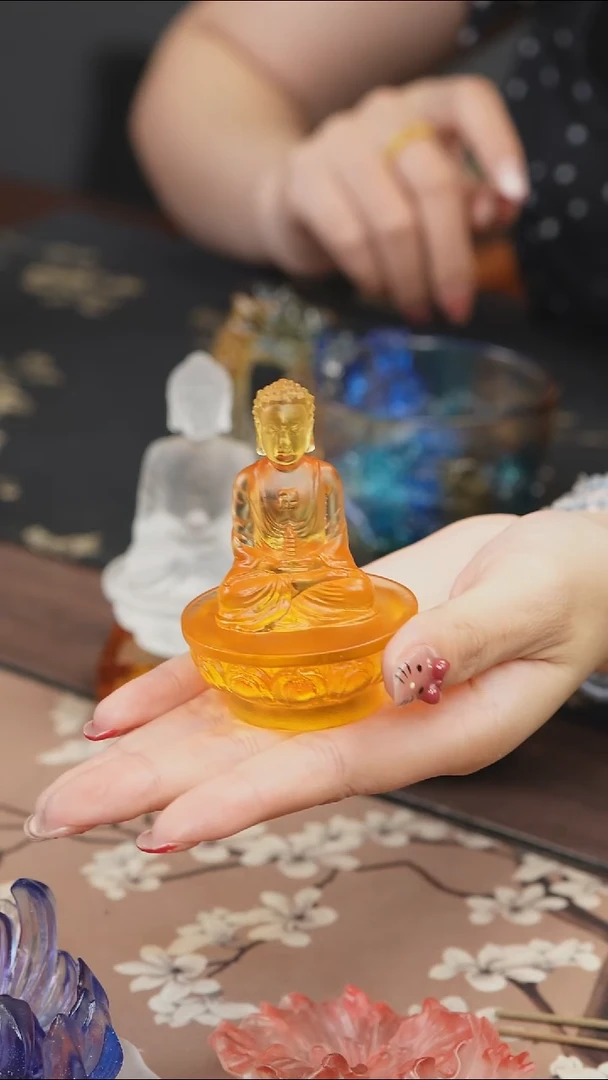 手工艺品琉璃黄色药师佛茶宠摆件