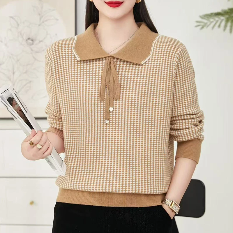 秋冬新款貂绒翻领羊毛衫百搭女妈妈装上衣气质显瘦保暖打底衫000