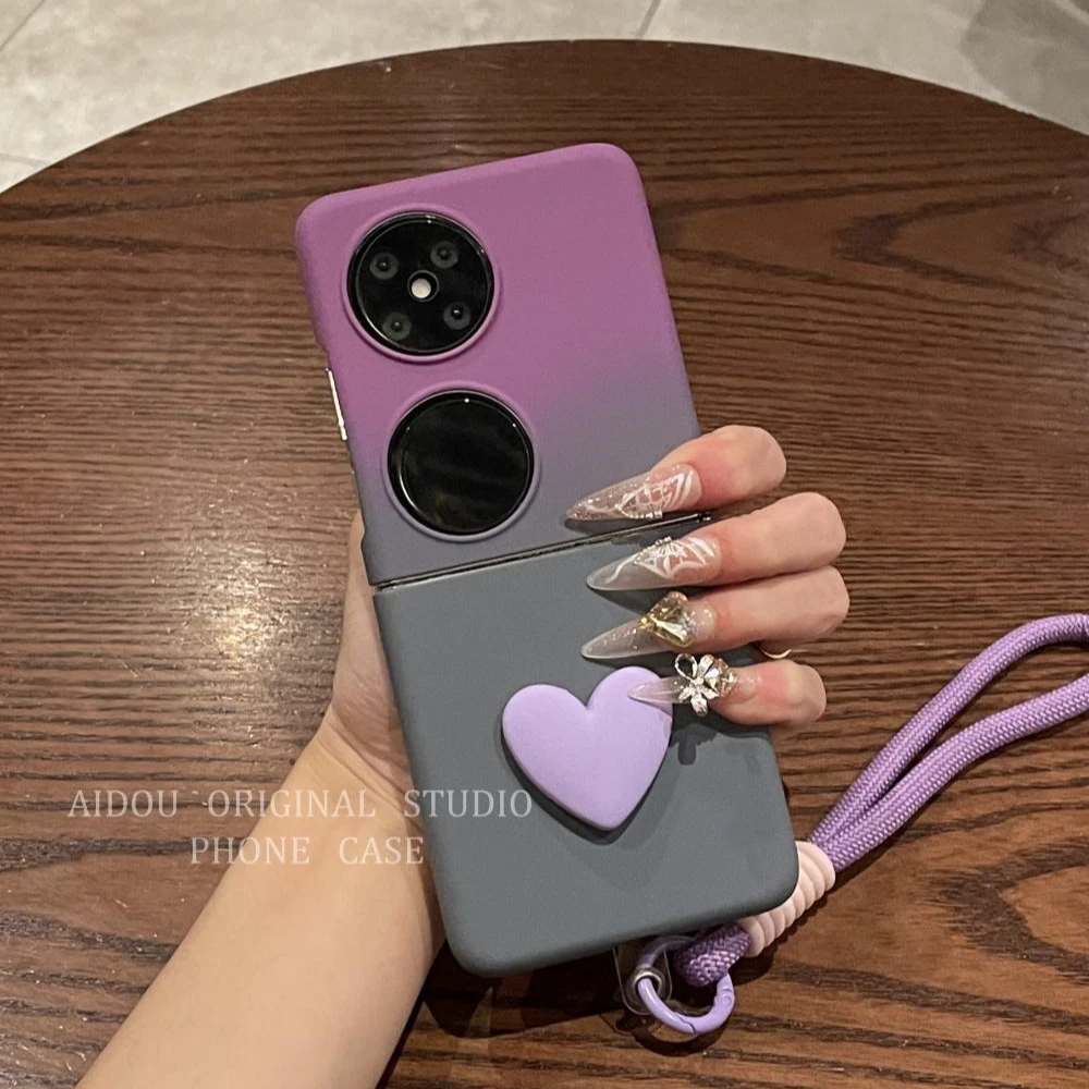 适用华为pocket2手机壳新款折叠屏高级磨砂紫灰渐变p50pockets