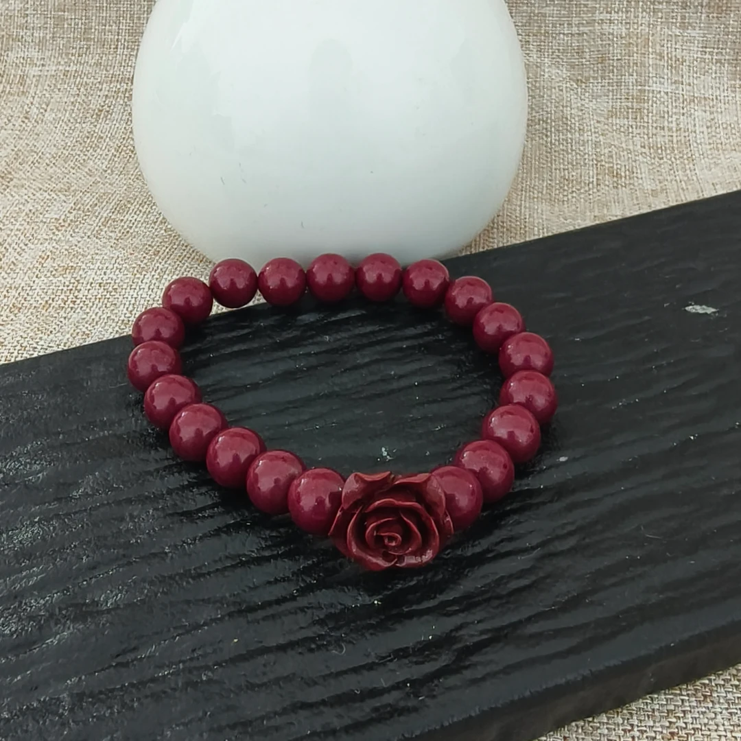 天然辰砂朱砂玫瑰花手链