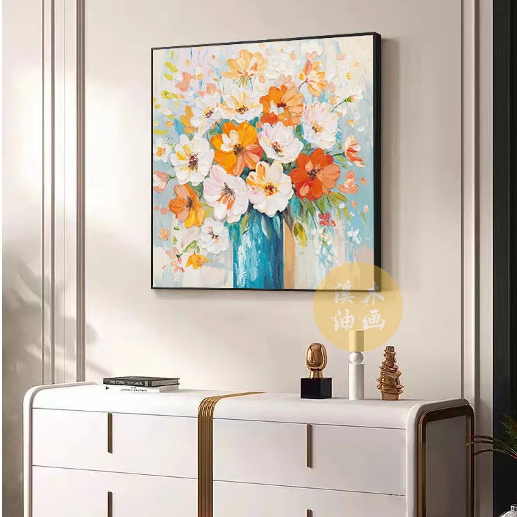 繁花|手工油画法式餐厅装饰画现代简约挂画卧室立体油画SY-24282