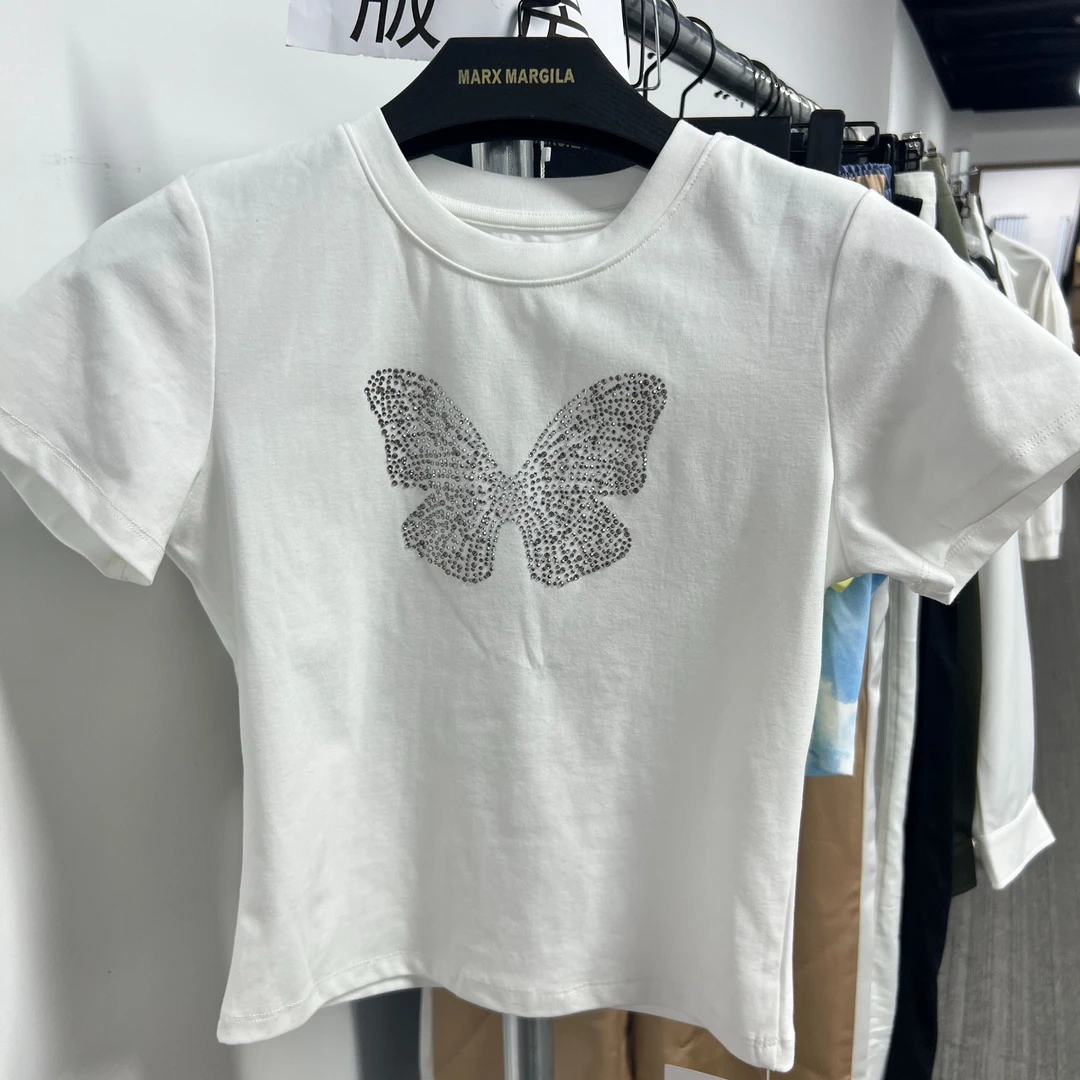 时尚百搭减龄新款蝴蝶烫钻短袖T恤XX24TX02