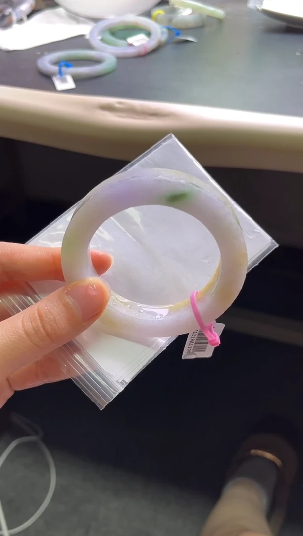 未镶嵌手镯定制翡翠粉花绿叶54-59