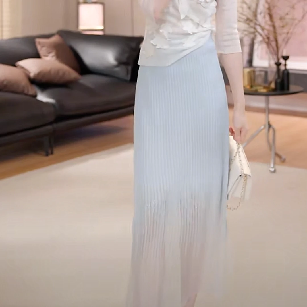 高级设计感渐变色百褶裙女2025春夏新款轻奢气质高腰显瘦半身裙