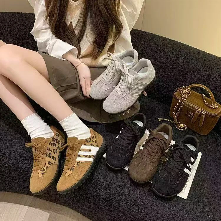 新款豹纹德训鞋四季通用春秋季女鞋系带