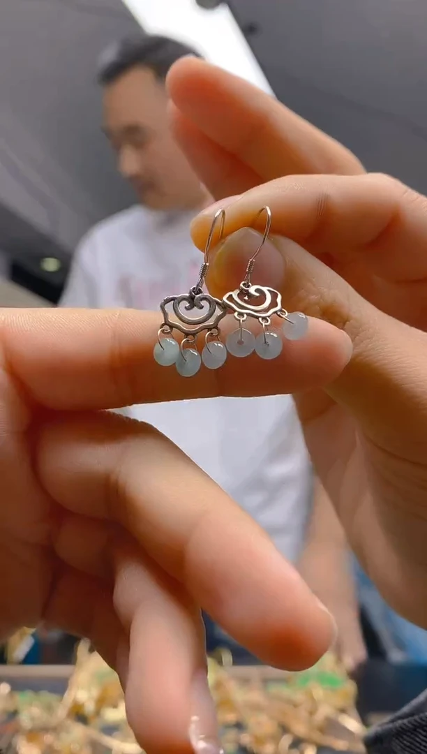 【闪购商品】翡翠耳饰银S925镶嵌0285翡翠耳钩